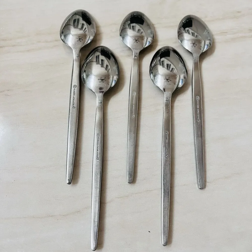 5pc STANLEY ROBERTS Astro Stainless Soup Spoon Sri Satin Hdl Glossy Bwl Japan